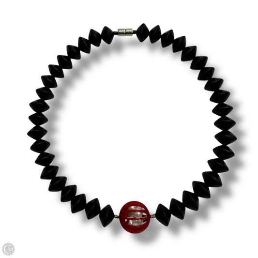 3D Black & Red Longitude Necklace With Pearls By VICTORIA VARGA JEWELRY