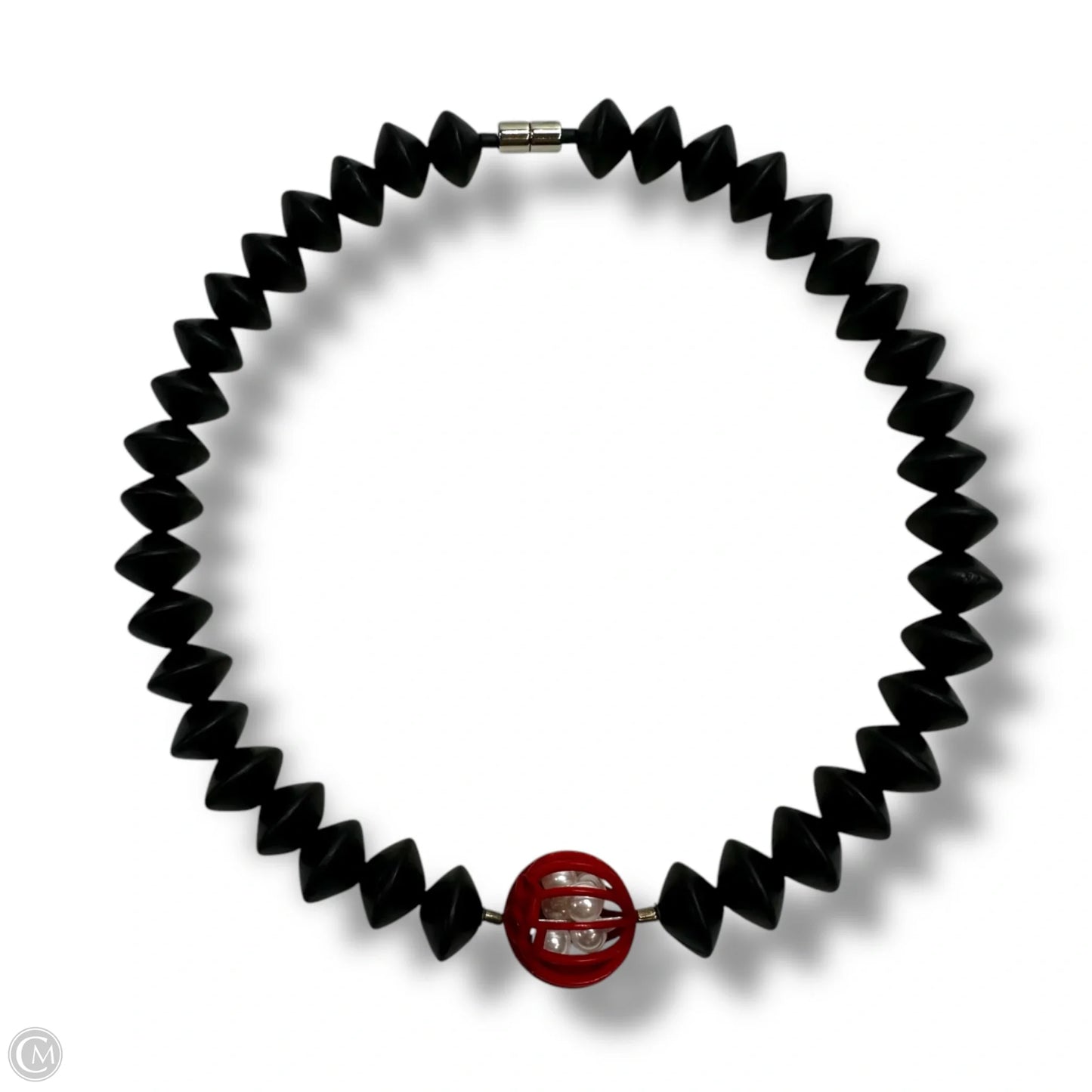 3D Black & Red Longitude Necklace With Pearls By VICTORIA VARGA JEWELRY