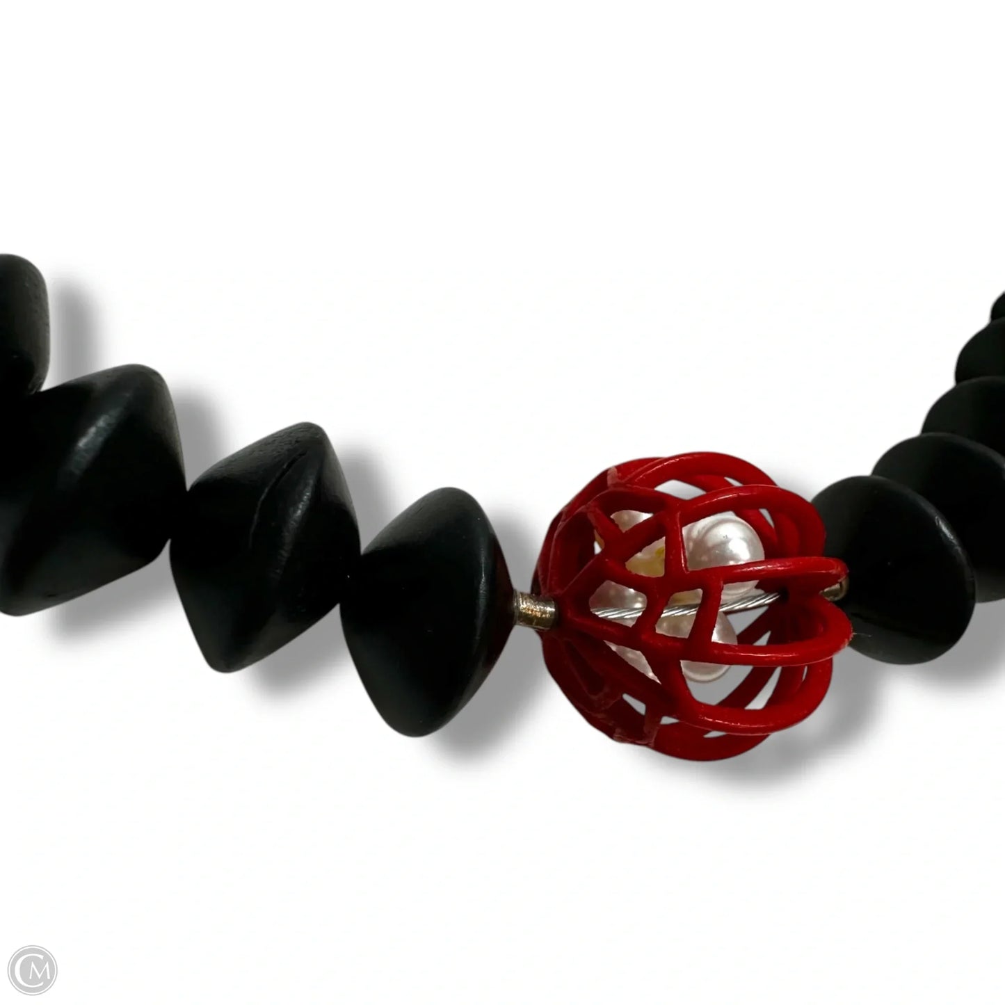 3D Black & Red Longitude Necklace With Pearls By VICTORIA VARGA JEWELRY