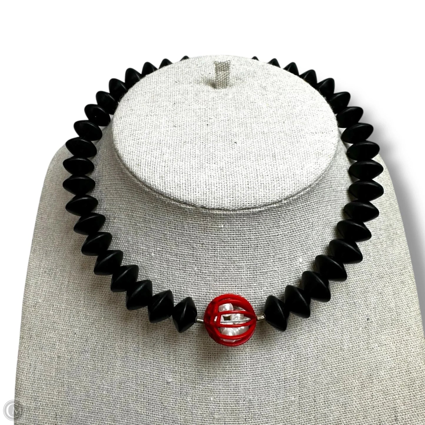 3D Black & Red Longitude Necklace With Pearls By VICTORIA VARGA JEWELRY