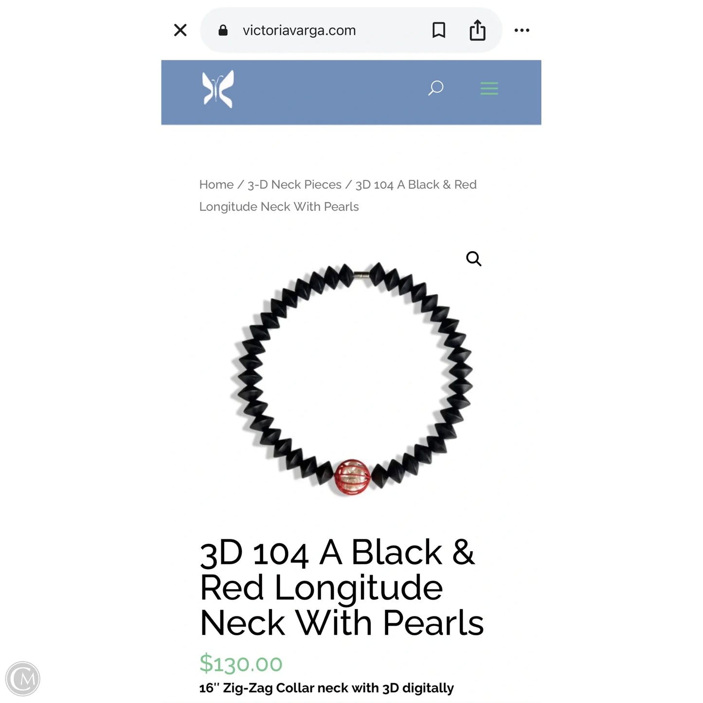 3D Black & Red Longitude Necklace With Pearls By VICTORIA VARGA JEWELRY