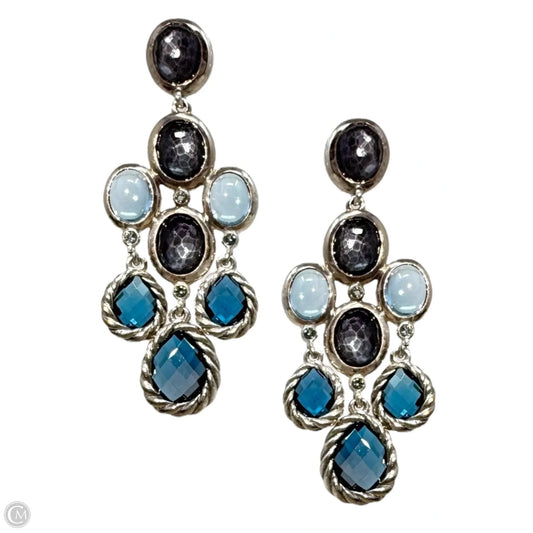 14k White Gold, Sterling Silver, Blue Topaz & Ultramarine Chandelier Earrings Luxury Designer By David Yurman
