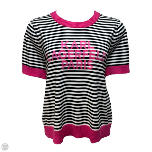 Logo Sweater Short Sleeve Designer By Karl Lagerfeld In Striped Pattern, Size: Xl
