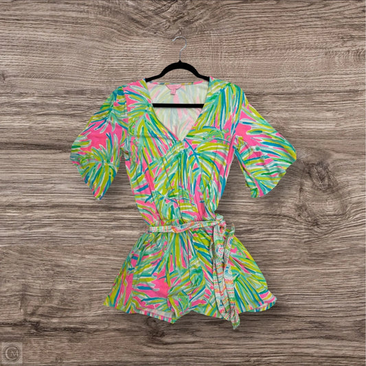 Romper Designer By Lilly Pulitzer In Green & Pink, Size: M