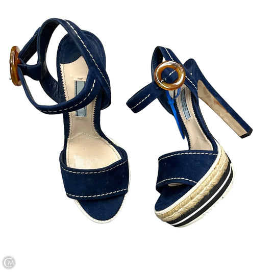 Sandals Luxury Designer By Prada In Blue, Size: 6.5