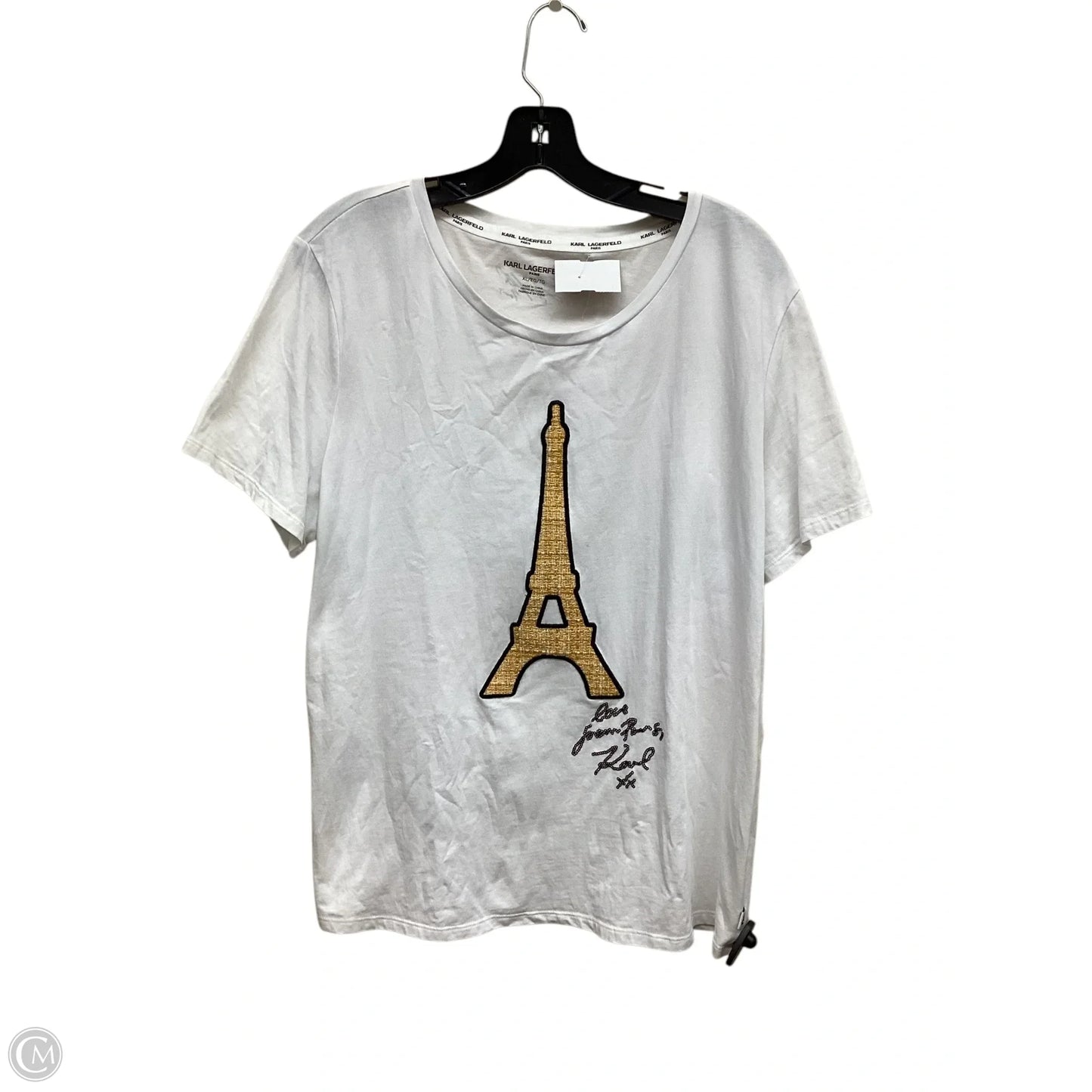 Top Short Sleeve Designer By Karl Lagerfeld In White, Size: Xl