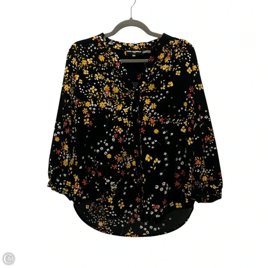 Top Long Sleeve Designer By Karl Lagerfeld In Black & Yellow, Size: M