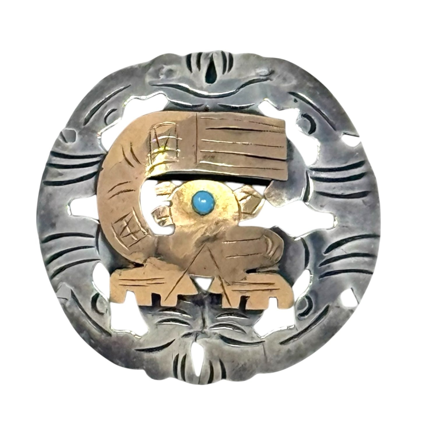 18K Gold & Sterling Silver Peruvian Incan Mayan Brooch Pin/Pendant