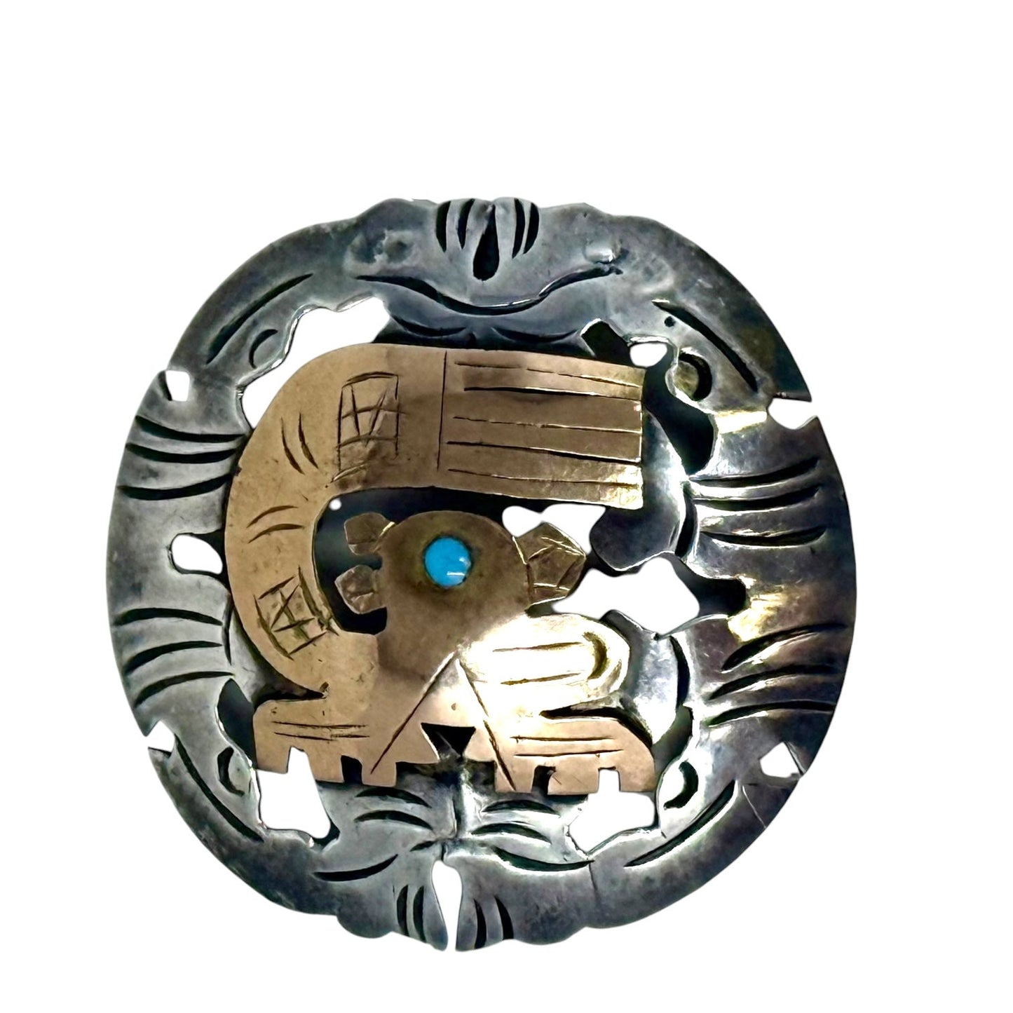 18K Gold & Sterling Silver Peruvian Incan Mayan Brooch Pin/Pendant